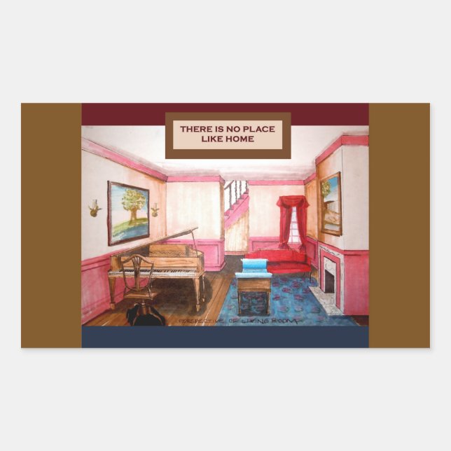 Adesivo Retangular Home Sweet Home Sticker com Sala de ponto e Piano (Frente)