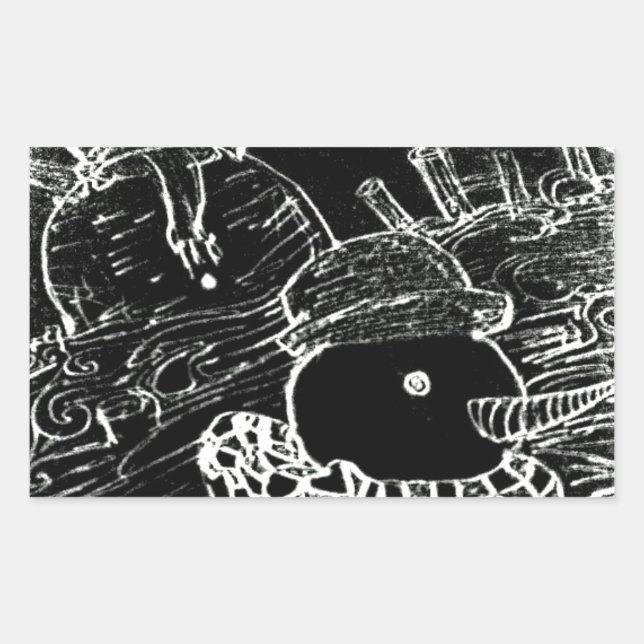 Adesivo Retangular Homem de neve e Yaie no Natal preto (Frente)