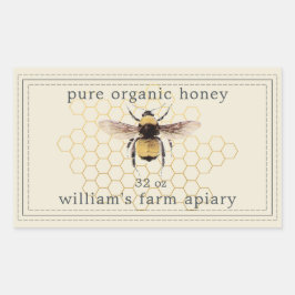 Adesivo Retangular Honey Jar Label Honeybee Apiary Antique White