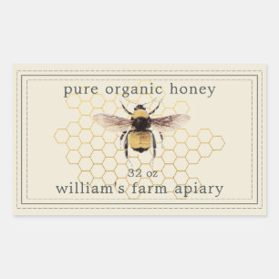 Adesivo Retangular Honey Jar Label Honeybee Apiary Antique White