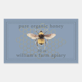 Adesivo Retangular Honey Jar Label Honeybee Apiary Dusty Blue