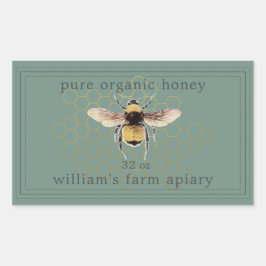 Adesivo Retangular Honey Jar Label Honeybee Apiary Dusty Green