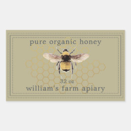 Adesivo Retangular Honey Jar Label Honeybee Apiary Green