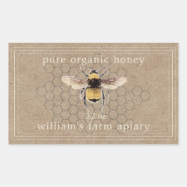 Adesivo Retangular Honey Jar Label Honeybee Apiary Kraft Paper