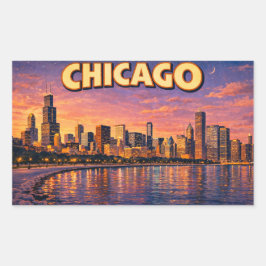 Adesivo Retangular Horizonte de Chicago e Lago Michigan à noite