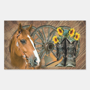 Adesivo Retangular Horse Cowboy Boots Vagão Girassol Roda Sunflower W