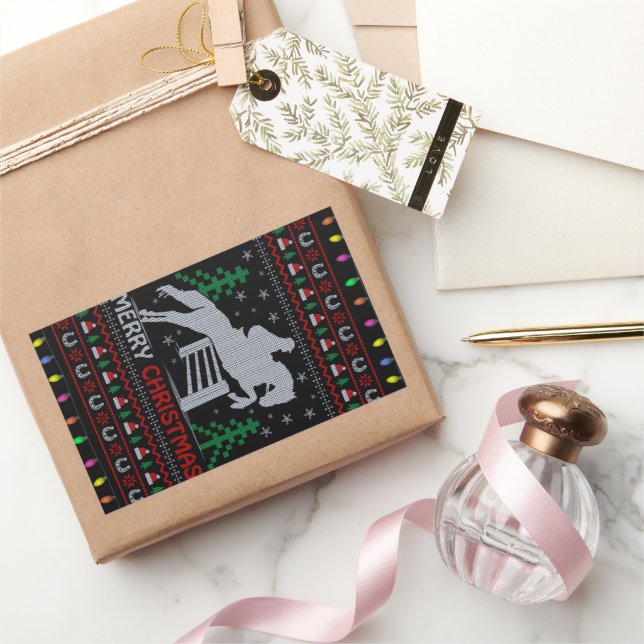 Adesivo Retangular Horseback Andando Saltando Feliz Natal (Presentear)