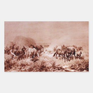 Adesivo Retangular HORSES GRAZING , Sepia Marrom antiga