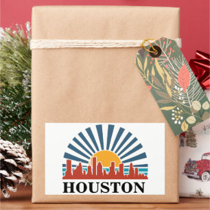 Adesivo Retangular Houston Texas Vintage Sunset Viagem