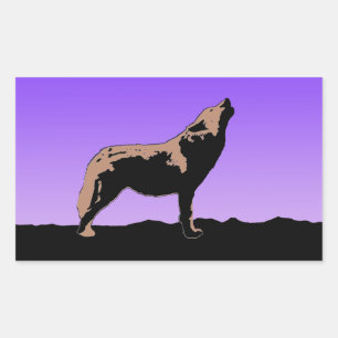 Adesivo Retangular Howling Wolf no Sunset - Arte Original da Vida Sel