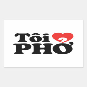 Adesivo Retangular I Heart (Love) Pho (Tôi9PHỞ) Língua vietnamita