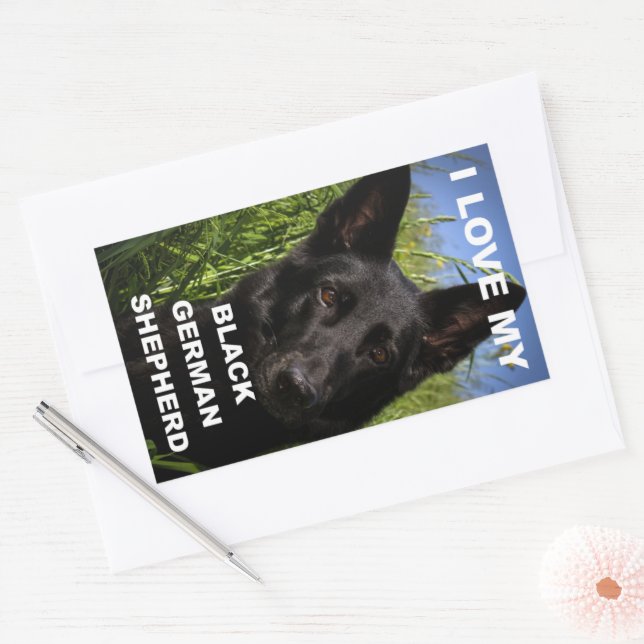 Adesivo Retangular I Love My Black German Shepherd (Envelope)