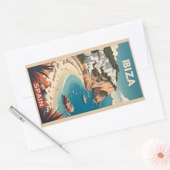 Adesivo Retangular Ibiza, Poster de viagens Espanha (Envelope)