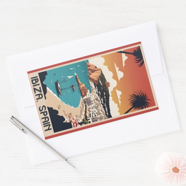 Adesivo Retangular Ibiza, Poster de viagens Espanha (Envelope)