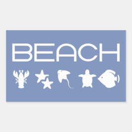 Adesivo Retangular Ícones de Praia Criaturas Marinhas do Mar Monocrom