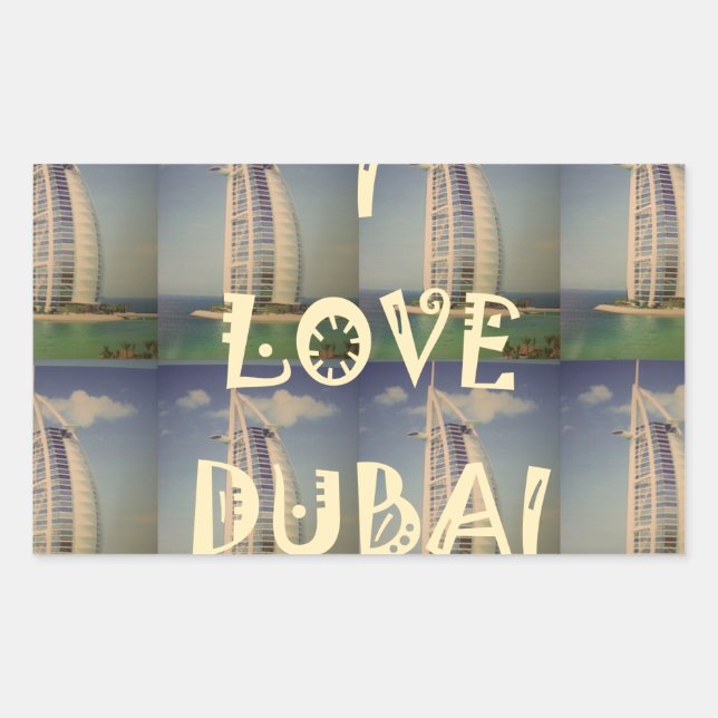 Adesivo Retangular Iconic Dubai: design de Vetor "Eu Amo Dubai" (Frente)