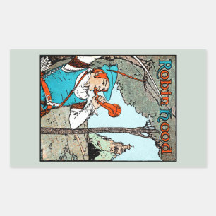 Adesivo Retangular Ilustração Antiga de Robin Hood e seus Homens Aleg