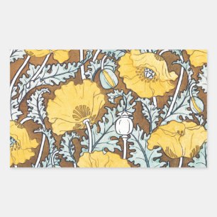 Adesivo Retangular Ilustração Art Nouveau Amarela Flor de Papoula