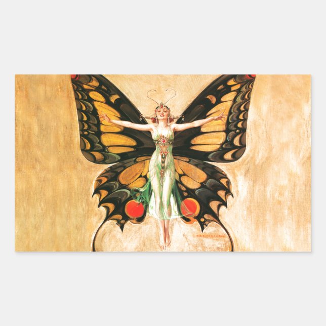 Adesivo Retangular Ilustração da Mulher Borboleta Flapper por Leyende (Frente)