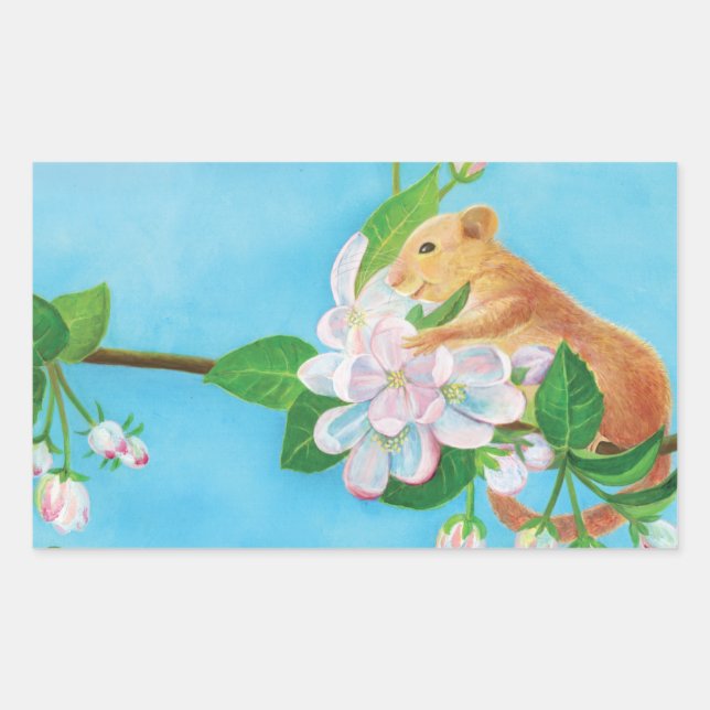 Adesivo Retangular Ilustração das flores de dormouse e maçã (Frente)