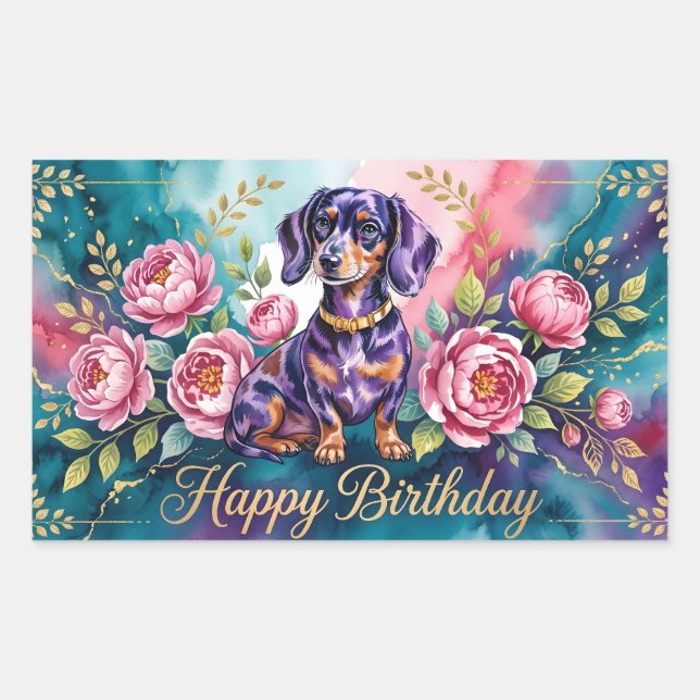 Adesivo Retangular Ilustração de Aniversário do Dachshund (Frente)