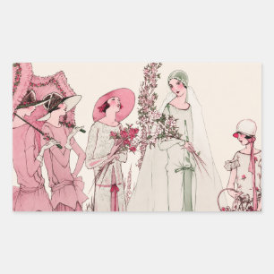 Adesivo Retangular Ilustração de Arte Deco Vintage para Noiva e Corte
