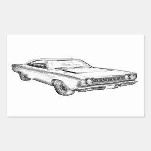 Adesivo Retangular Ilustração do Carro Muscular Plymouth Roadrunner