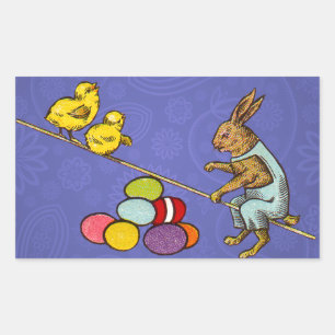 Adesivo Retangular Ilustração do coelho de Páscoa chocando ovos