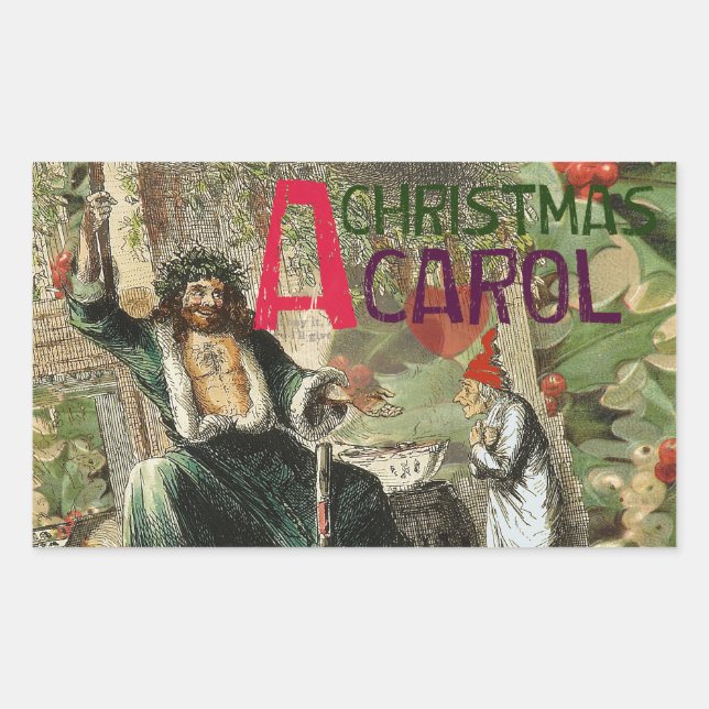 Adesivo Retangular Ilustração do Espírito do Natal Presente Scrooge (Frente)