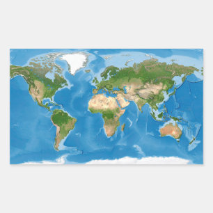 Adesivo Retangular Ilustração do Mapa Mundial Topográfico da Terra