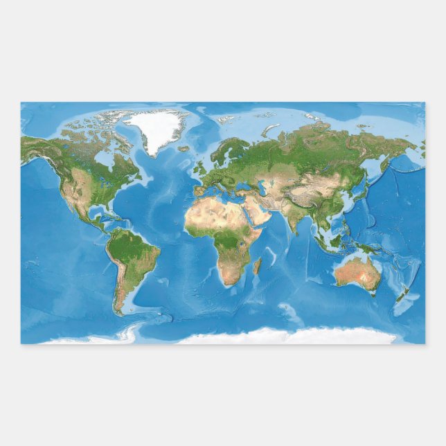 Adesivo Retangular Ilustração do Mapa Mundial Topográfico da Terra (Frente)