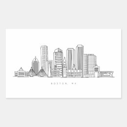 Adesivo Retangular Ilustração Minimalista do Skyline da Cidade de Bos