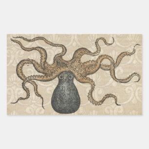 Adesivo Retangular Ilustração Octopus Kraken Vintage