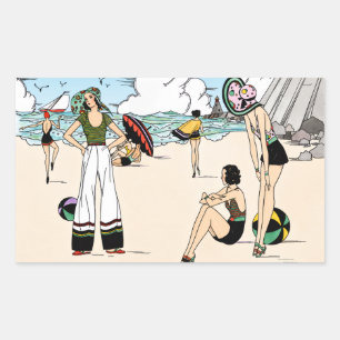Adesivo Retangular Ilustração Vintage Art Déco da Praia Anos 20 Coste
