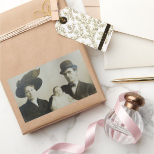 Adesivo Retangular Imagem de Fotografia B&W RPPC da Família Bowler