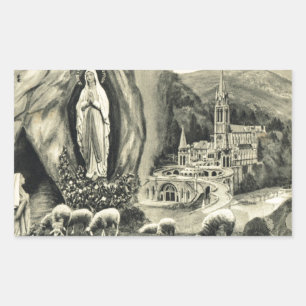 Adesivo Retangular Imagem Lourdes do vintage da réplica, peregrinaç