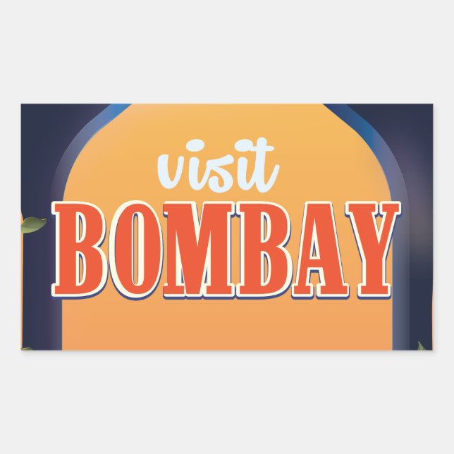 Adesivo Retangular Impressão de Viagens vintage de Bombaim. (Frente)