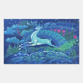 Adesivo Retangular Impressionante Vintage Reindee Azul de Natal Russo