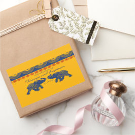 Adesivo Retangular Índio - Elefantes Pensados no Casamento Real Azul