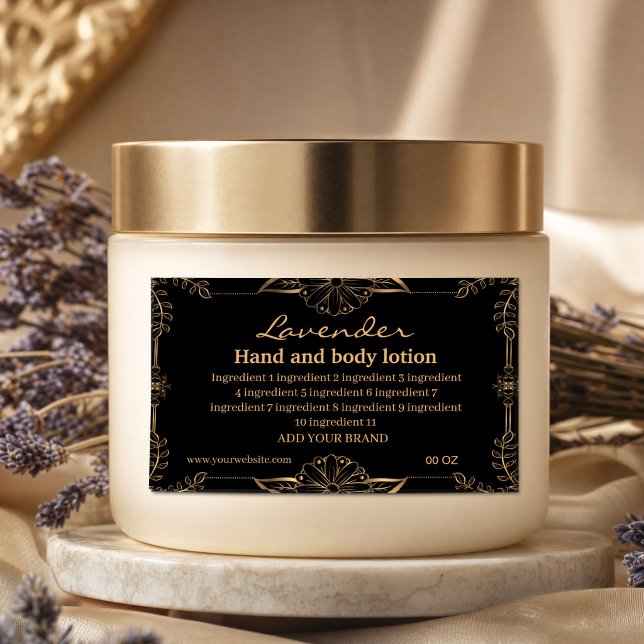 Adesivo Retangular Ingredientes de luxo dourados e pretos (#beautysticker #blackgoldrectanglesticker #decorativeframe #classicframe #productlabel#productslabel)