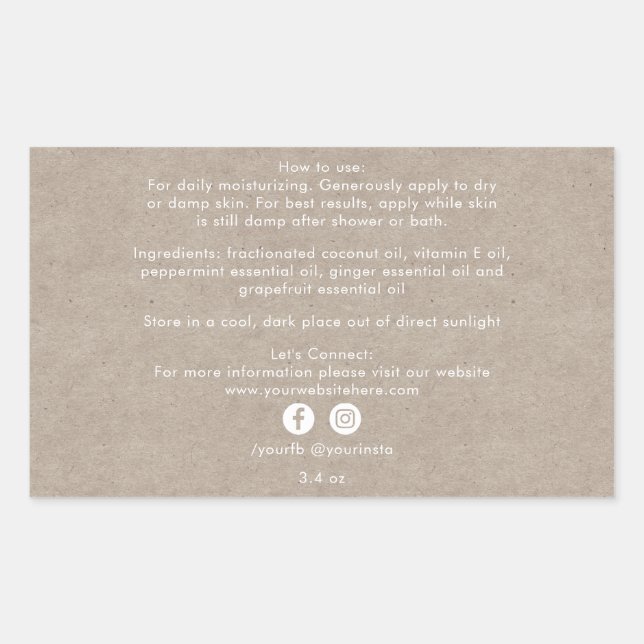 Adesivo Retangular Ingredientes de Produtos de Beleza Orgânicos Kraft (Frente)