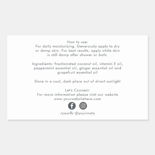 Adesivo Retangular Ingredientes de Produtos de Beleza Orgânicos para  (Frente)