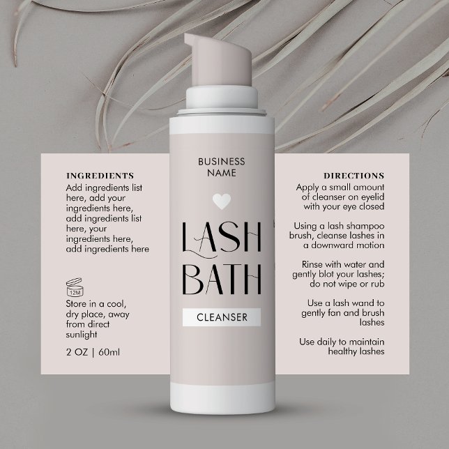 Adesivo Retangular Ingredientes Modernos Do Frasco De Limpeza De Espu (Trendy Lash Bath Wrap Around Labels in a neutral taupe & white design with space for ingredients)