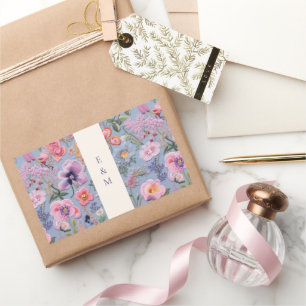 Adesivo Retangular Iniciais de Flores de Bordados