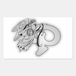 Adesivo Retangular Inicial do monograma do anjo da letra P