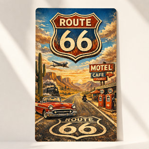 Adesivo Retangular Insígnia de Viagem Retro Rota 66 Vintage Americana