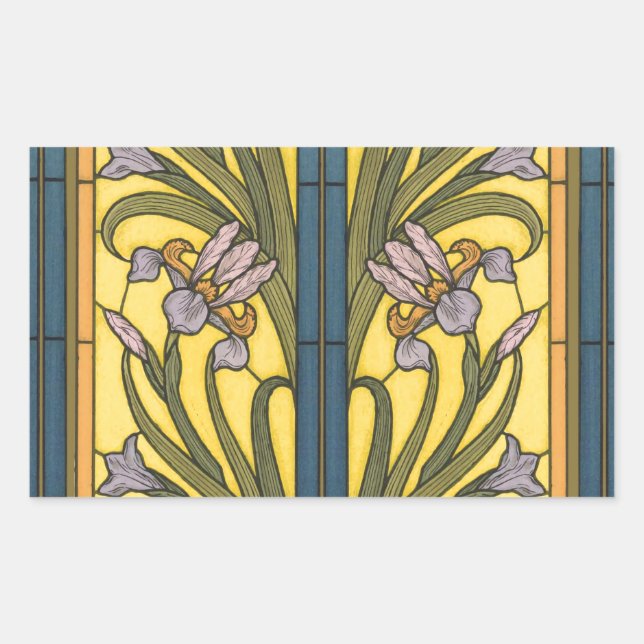 Adesivo Retangular Iris Flower Art Nouveau Vidro Estampado Azul Doura (Frente)