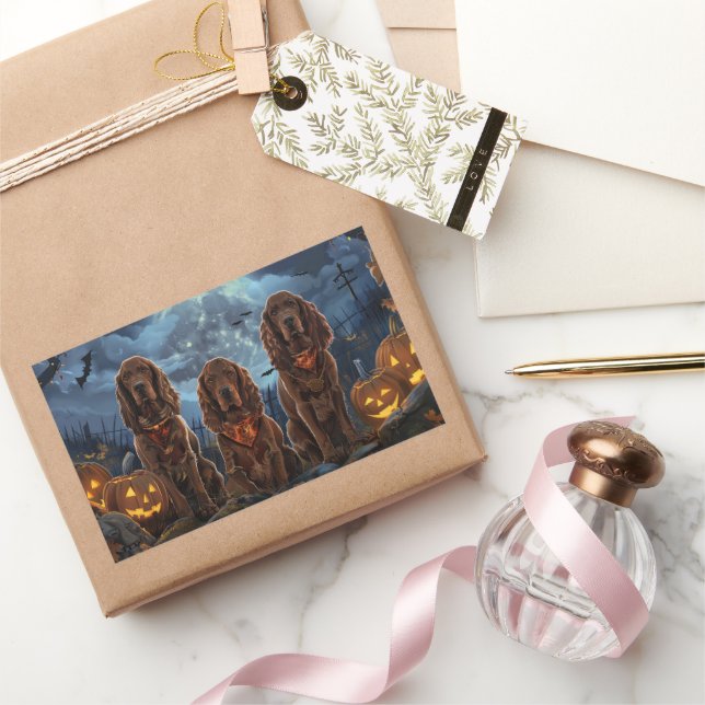 Adesivo Retangular Irish Red Setter Halloween Spooky (Presentear)