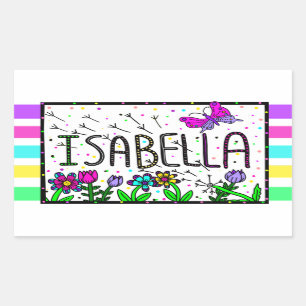 Adesivo Retangular Isabella - O nome Isabella Whimsical Drawing