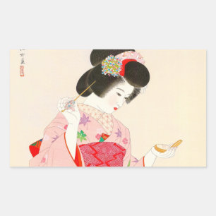 Adesivo Retangular Ito Shinsui compo a senhora japonesa da gueixa do
